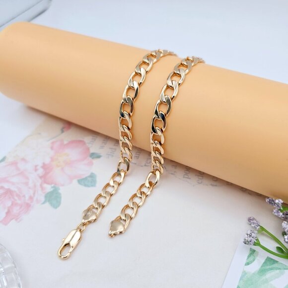 Rose Gold Cuban Chain Necklace Gold Plated Brass 49cm (19.3 Inches), XPNL0064 - Picture 7 of 12